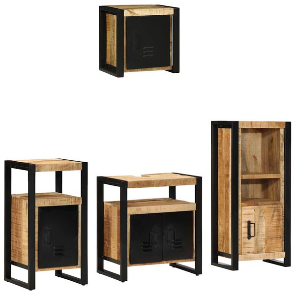 vidaXL Bathroom Furniture Set 4 pcs Brown and Black Solid Mango Wood