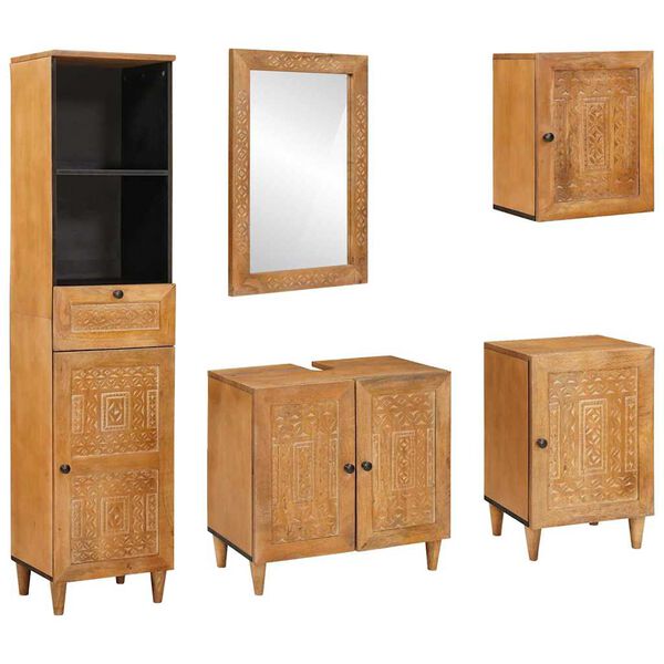 vidaXL Bathroom Furniture Set with Drawer 5 pcs Brown Engineered Wood