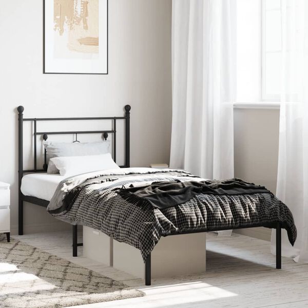 vidaXL Metal Bed Frame without Mattress with Headboard Black 100x190cm