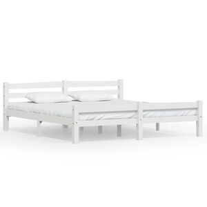 vidaXL Bed Frame without Mattress White Solid Pinewood 180x200 cm Super King