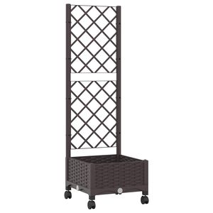 vidaXL Garden Planter with Trellis&Wheels Brown 40 x 40 x 131.5 cm PP