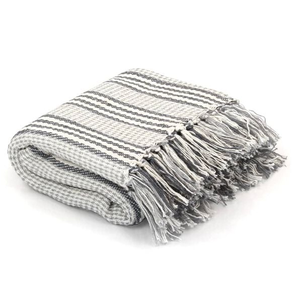 vidaXL Throw Cotton Stripes 125x150 cm Grey and White