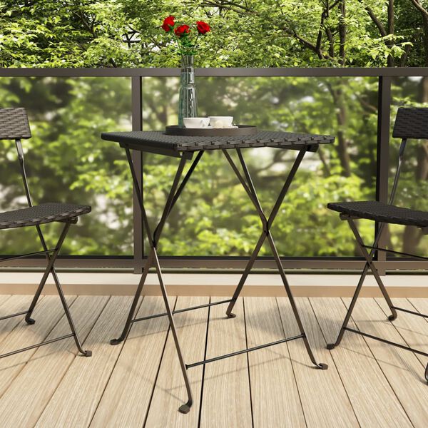vidaXL Folding Bistro Table Black 55x54x71 cm Poly Rattan