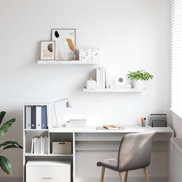 vidaXL Wall Shelf 2 pcs White Marble 80 x 23.5 x 4 cm Engineered Wood