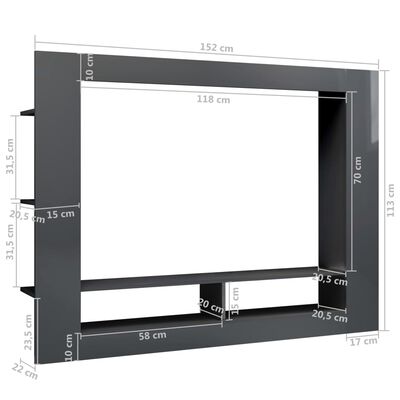 vidaXL TV Cabinet High Gloss Grey 152x22x113 cm Engineered Wood