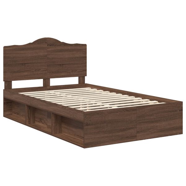vidaXL Bed Frame with Headboard Brown Oak 120 x 190 cm Solid Pine Wood