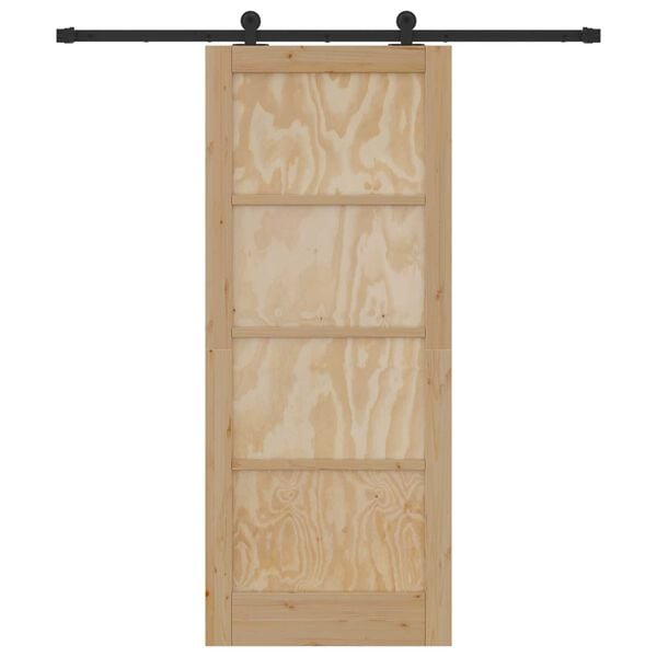 vidaXL Sliding Door Natural and Black 83 x 202 cm Solid Pine Wood