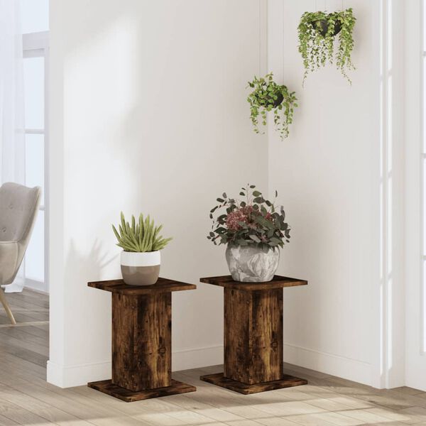 vidaXL Plant Stands 2 pcs Smoked Oak 30x30x40 cm Engineered Wood