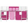 vidaXL Kids'Loft Bed Frame with Curtains White and Pink 90 x 201 cm