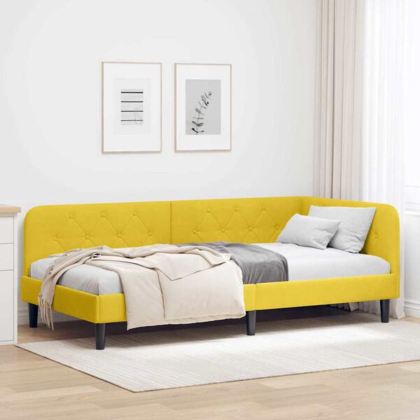 vidaXL Corner Bed Frame with Headboard Yellow 90 x 190 cm Velvet