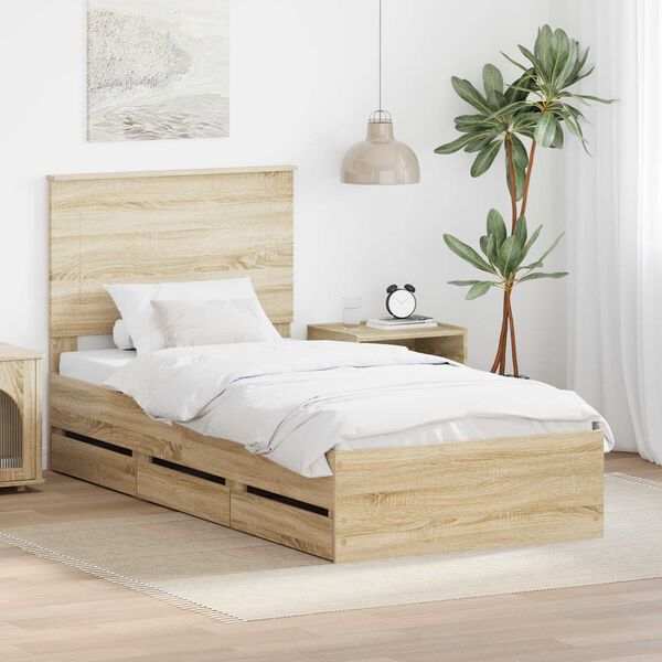 vidaXL Bed Frame with Drawer Sonoma Oak 90 x 190 cm Engineer Wood