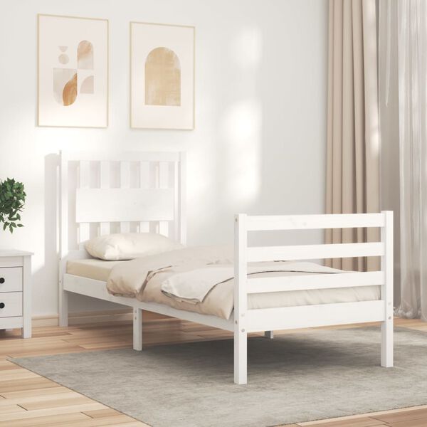 vidaXL Bed Frame without Mattress White Small Single Solid Wood