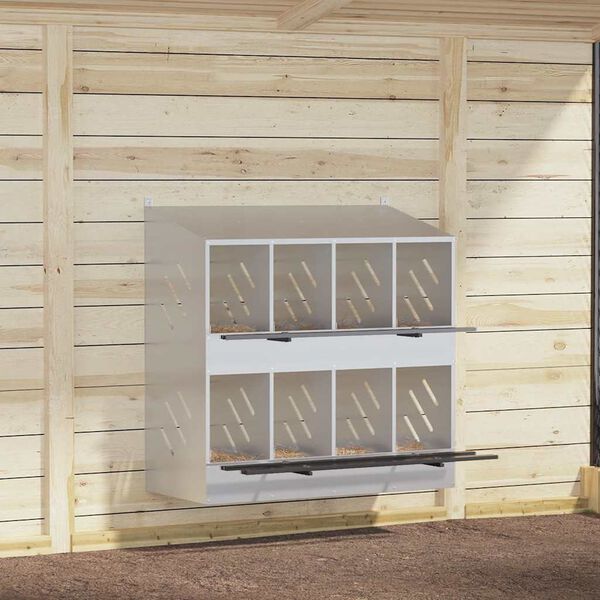 vidaXL Chicken Nesting Box with 8 Compartments Galvanized Silver Metal