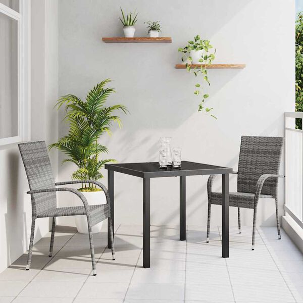 vidaXL Garden Dining Set 3 pcs Grey Powder-Coated Steel