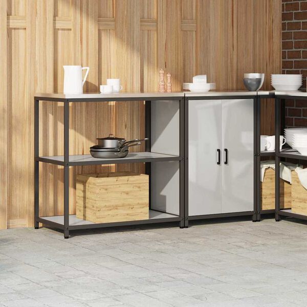 vidaXL Kitchen Storage Set with Shelf 2 pcs Silver Galvanised Steel