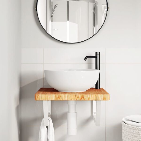 vidaXL Basin Shelf Wall Mounted Steel and Solid Wood Oak