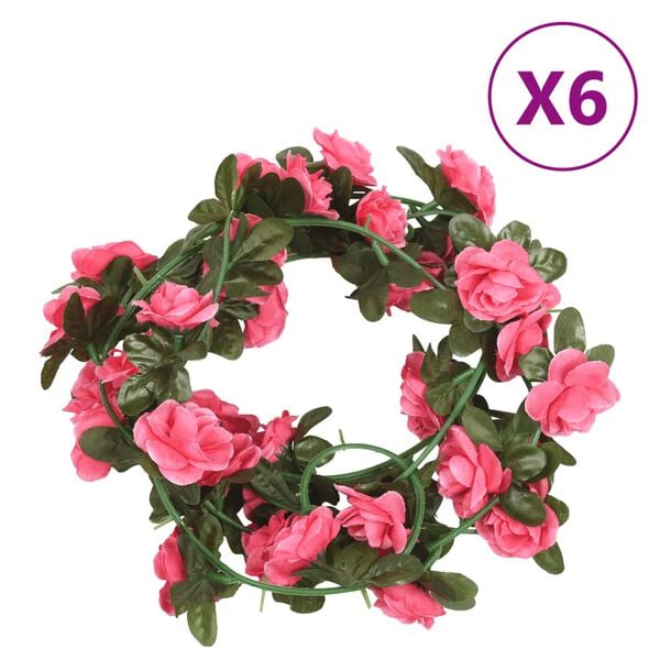 vidaXL Flower Garlands 6 pcs Red Pink 240 cm