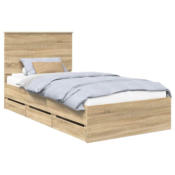 vidaXL Bed Frame with Headboard Sonoma Oak 100 x 200 cm Engineer Wood