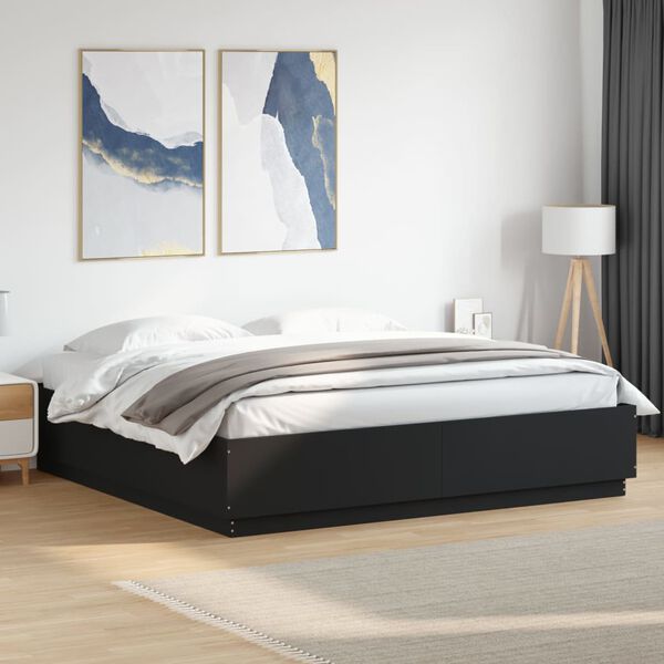 vidaXL Bed Frame with LED without Mattress Black 180x200 cm Super King