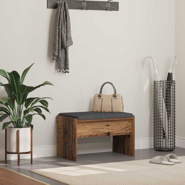 vidaXL Hall Bench with Cushion Old Wood 63 x 38 x 40 cm