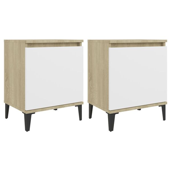 vidaXL Bed Cabinets Metal Legs Sonoma Oak and White 40x30x50 cm