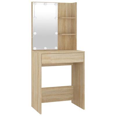 vidaXL LED Dressing Table with 2 Cabinets Sonoma Oak Engineered Wood