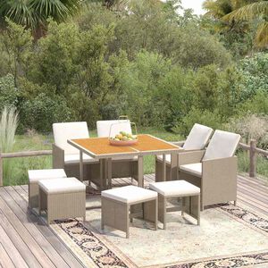vidaXL 9 Piece Garden Dining Set with Cushions Poly Rattan Beige