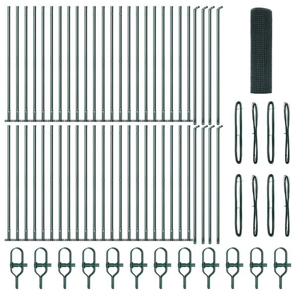 vidaXL Fence Post Green 100 x 0.5 m (16 x 16 mm mesh) Steel and PVC