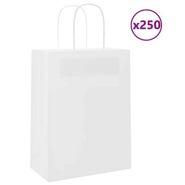 vidaXL Paper Bags 250 pcs with Handles White 21x11x28 cm