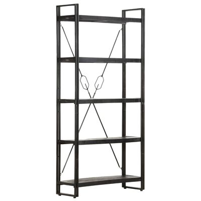 vidaXL 5-Tier Bookcase Black 90x30x180 cm Solid Mango Wood