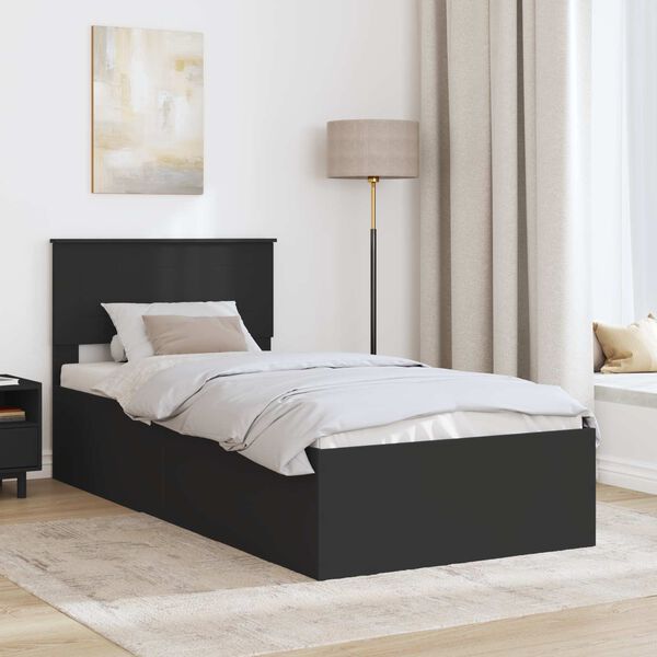 vidaXL Bed Frame with Headboard Black 100 x 200 cm Engineered Wood