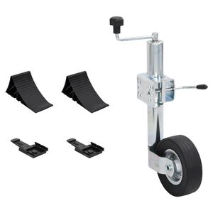 vidaXL Trailer Jack Wheel 60 mm with Split Clamp and Wheel Chocks