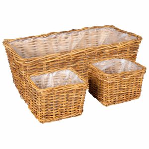 vidaXL Planter Basket GENDT 3 pcs Natural Brown Kubu Rattan