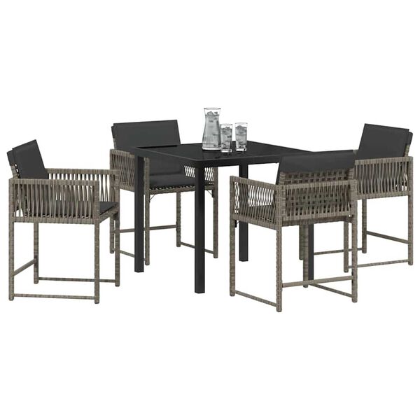 vidaXL Garden Dining Set 5 pcs Grey Poly Rattan