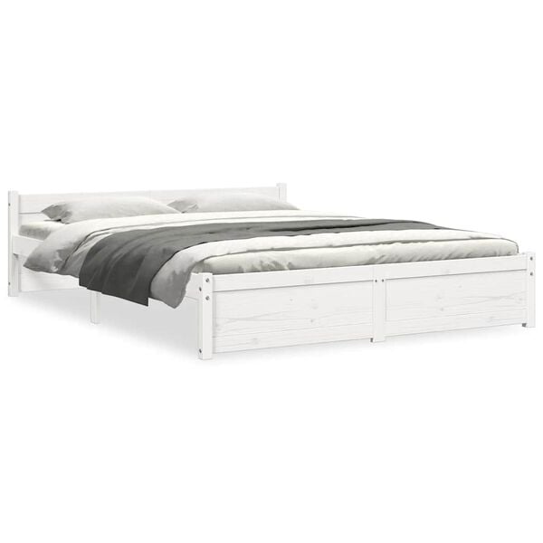 vidaXL Bed Frame without Mattress White Solid Wood 150x200 cm King Size King Size