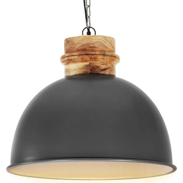 vidaXL Industrial Hanging Lamp Grey Round 50 cm E27 Solid Mango Wood