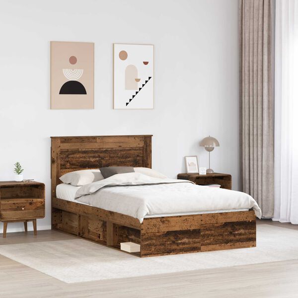 vidaXL Bed Frame with Headboard Old Wood 120 x 200 cm Solid Pine Wood