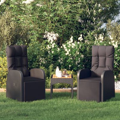 vidaXL Reclining Garden Chairs with Cushions 2 pcs Black Poly Rattan