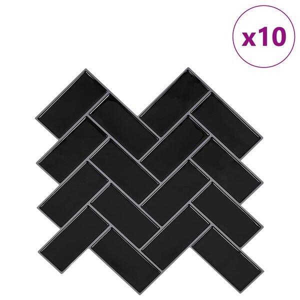 vidaXL Herringbone Tile 10 pcs Black 30 x 30 cm Polyurethane and PET