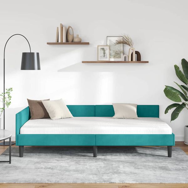 vidaXL Corner Bed Frame with Headboard Turquoise 90 cm x 200 cm Velvet