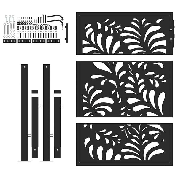 vidaXL Garden Gate Black 100x125 cm Steel Wave Design