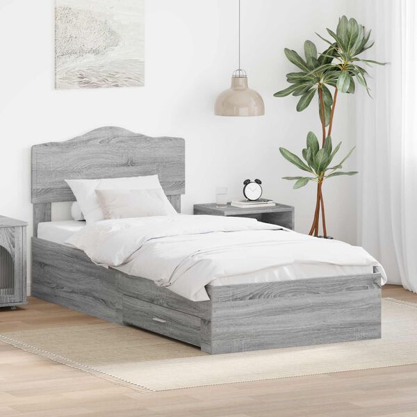 vidaXL Bed Frame with Drawer Grey Sonoma 100 x 200 cm Engineered Wood