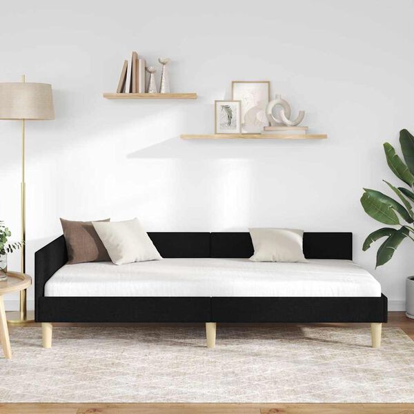 vidaXL Corner Bed Frame with Headboard Black 100 x 200 cm Fabric