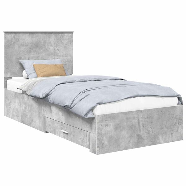 vidaXL Bed Frame with Drawer Concrete Grey 90 x 190 cm Engineered Wood