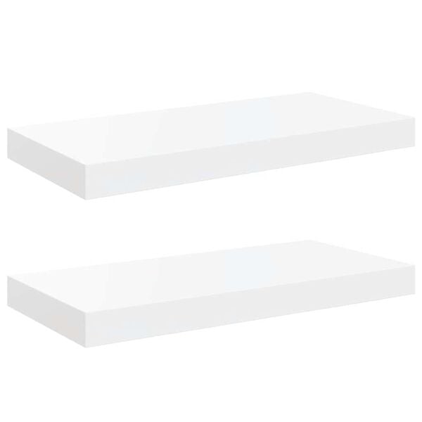 vidaXL Floating Wall Shelves 2 pcs High Gloss White 50x23x3.8 cm MDF