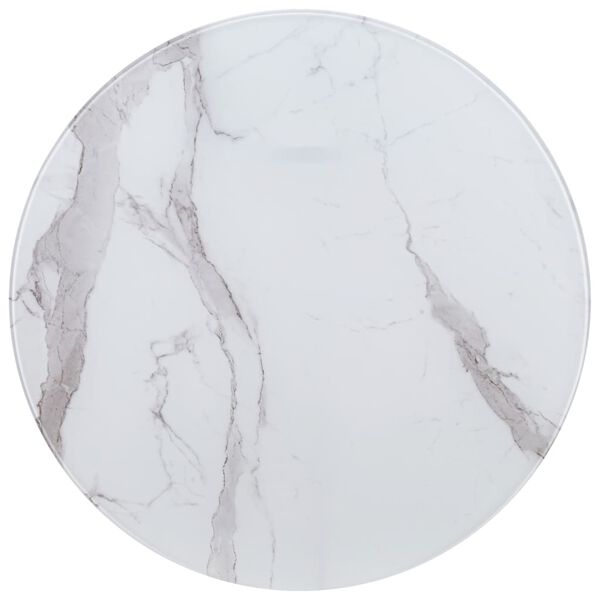vidaXL Table Top White &Oslash;80 cm Glass with Marble Texture