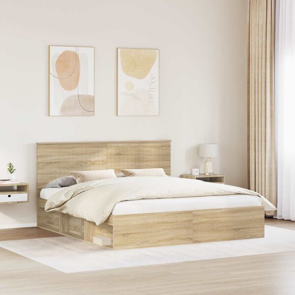 vidaXL Bed Frame with Headboard Sonoma 180 x 200 cm Solid Pine Wood