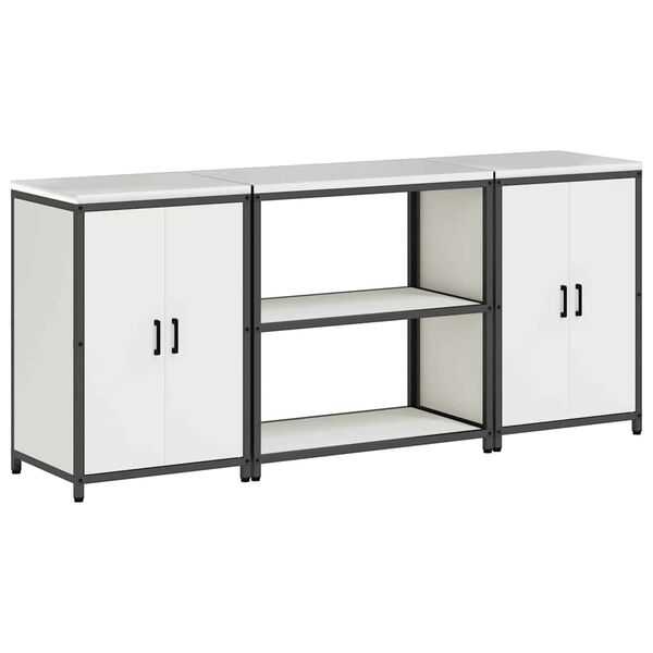 vidaXL Kitchen Storage Set with Shelf with Storage 3 pcs White Steel