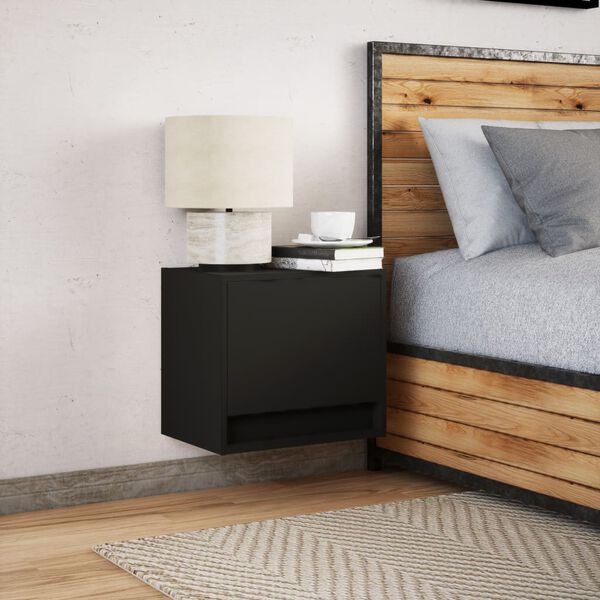 vidaXL Wall-mounted Bedside Cabinet with LED Lights Black