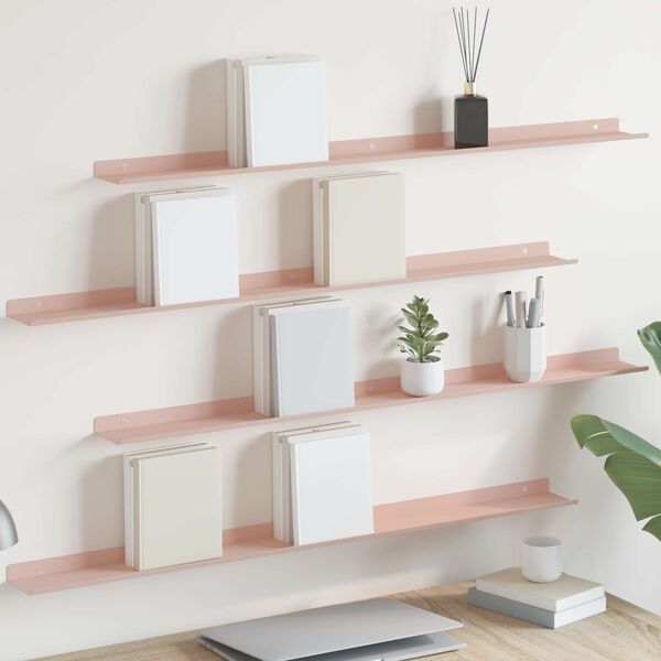 vidaXL Floating Shelf Wall-mounted 4 pcs Pink 100 x 9 x 2.5 cm Steel